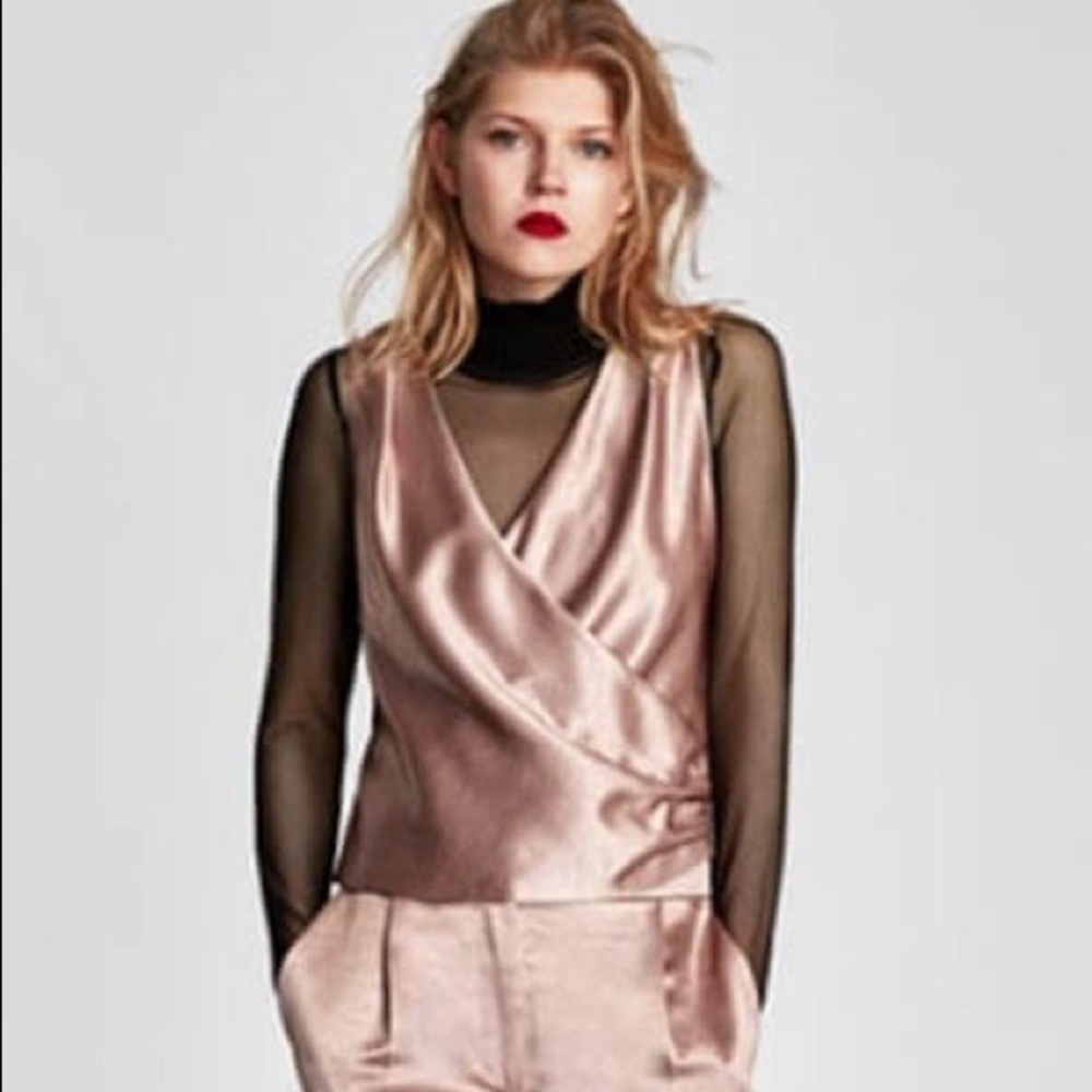 Zara Satin Top with Draped Detail